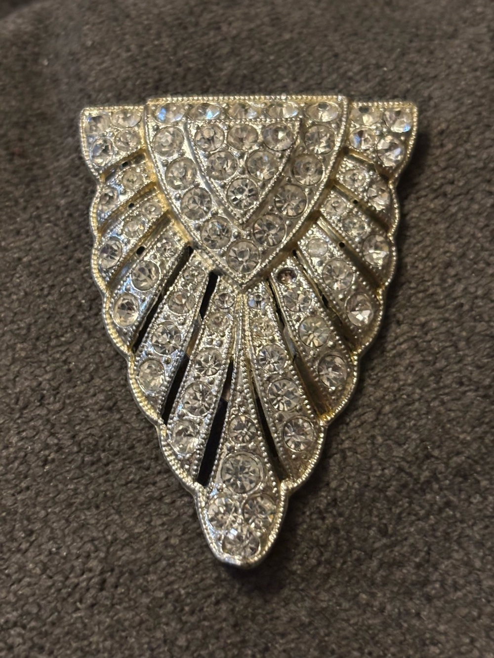 Vintage “Goody”  signed Crystal-Embellished Fan-Shaped clip - Silver Tone
